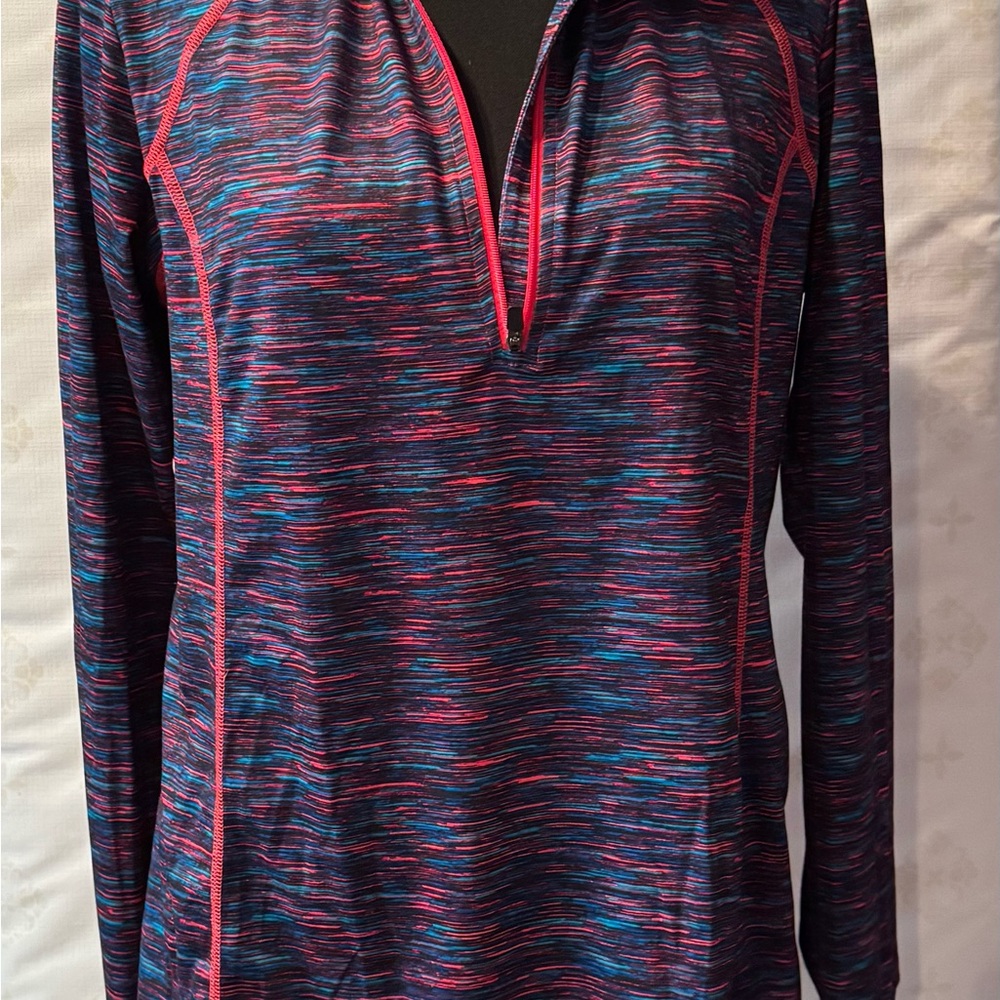 Xersion Blue and Red Relaxed Polo Long Sleeve Tee